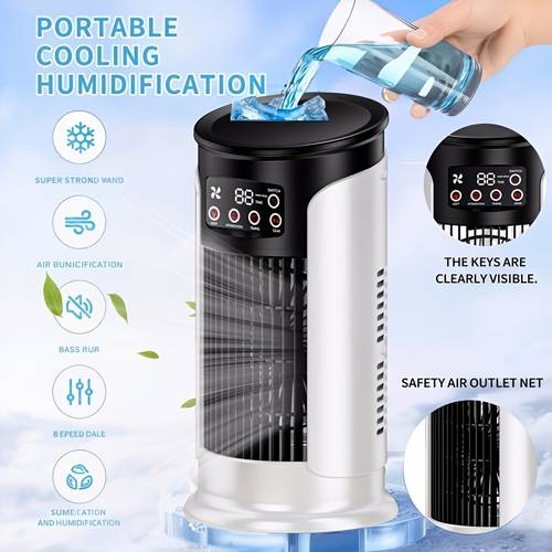new portable evaporative air cooler with 2 ice packs suitable for indoor and outdoor use multifunctional portable air conditioner 3 in 1 device portable air conditioner humidifier ambient light fan usb cooler with 16 91oz large water tank