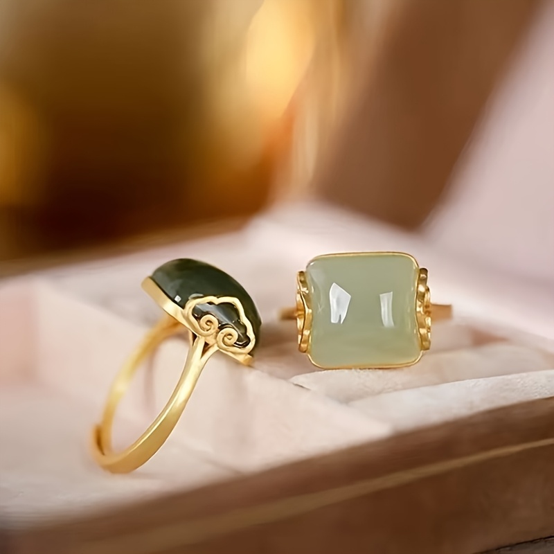 chinese style 14k gold plated womens ring inlaid with classic imitation jade rings   a versatile accessory for daily wear and can   be   at banquets parties and other occasions   a gift for women