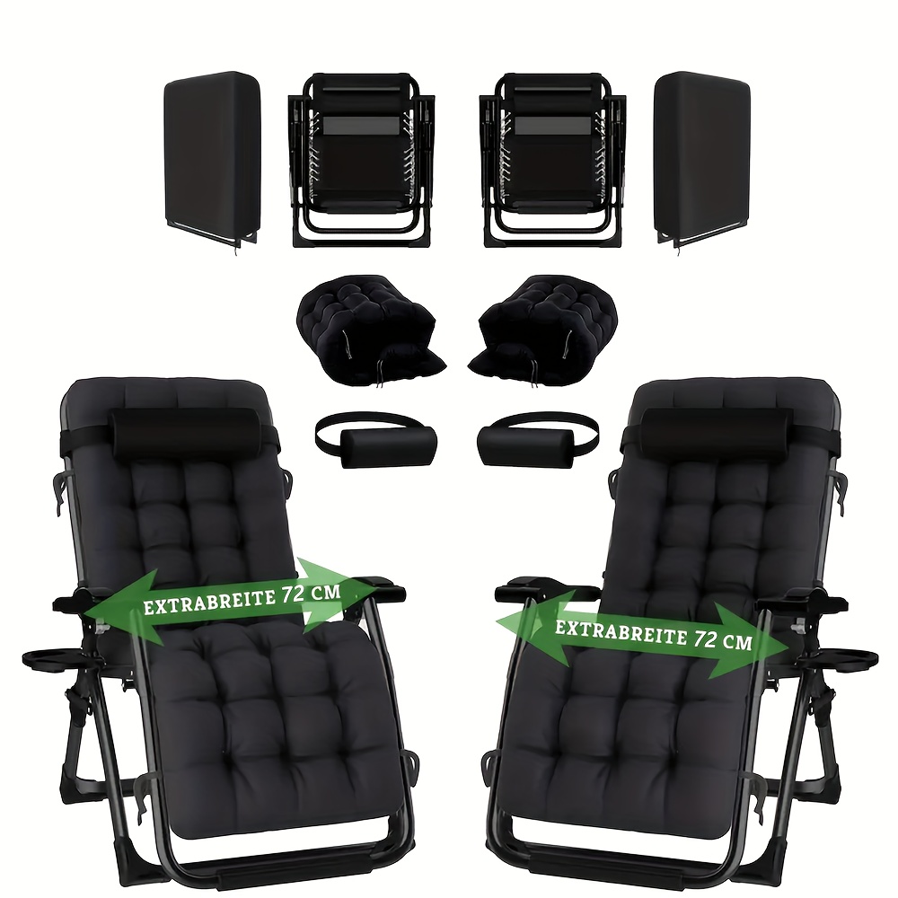 TEMU Xl Camping Chair, 2-pack Folding Chair, 72cm Wide, Relaxation Chair With Reclining Function, 200kg Load Capacity, Garden Chairs With Removable