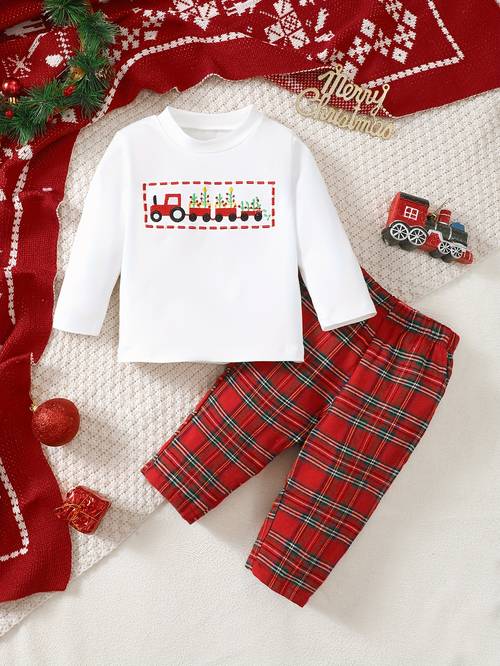 girls cute outfit white long sleeve top retro pants with adorable tractor embroidery floral trailer perfect casual playtime gift for your outdoor