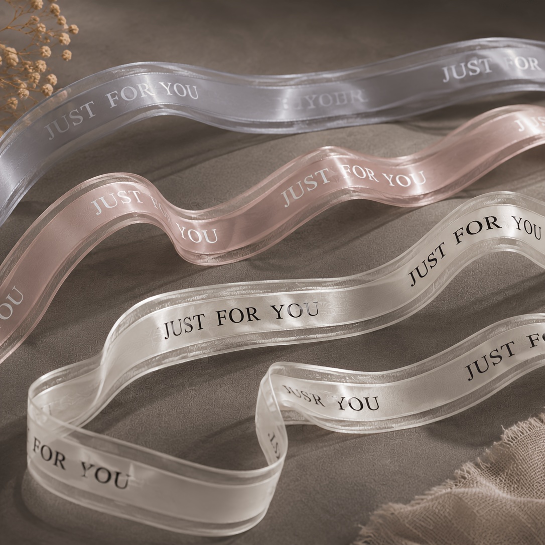 Image of Three--touch Yarn Ribbon, Ins-style Transparent Mesh Ribbon, Simple English Print Yarn Ribbon, Floral Cake Gift Box Wrapping Decorative Ribbon, Diy Bow-making Material
