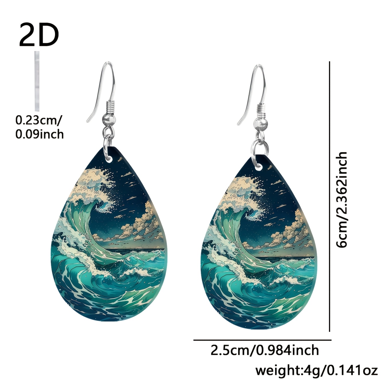 Women's Teal Wave Pattern Acrylic Teardrop Earrings