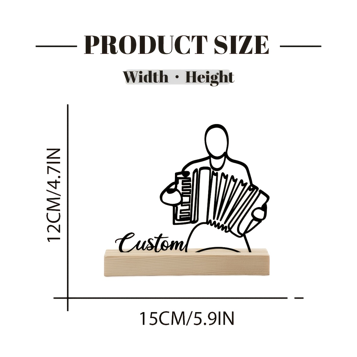 TEMU 1pc Personalized Custom Name/text Accordion Player Figurine - Minimalist Iron Wire Line Sculpture, Suitable For Home Desktop Decoration,