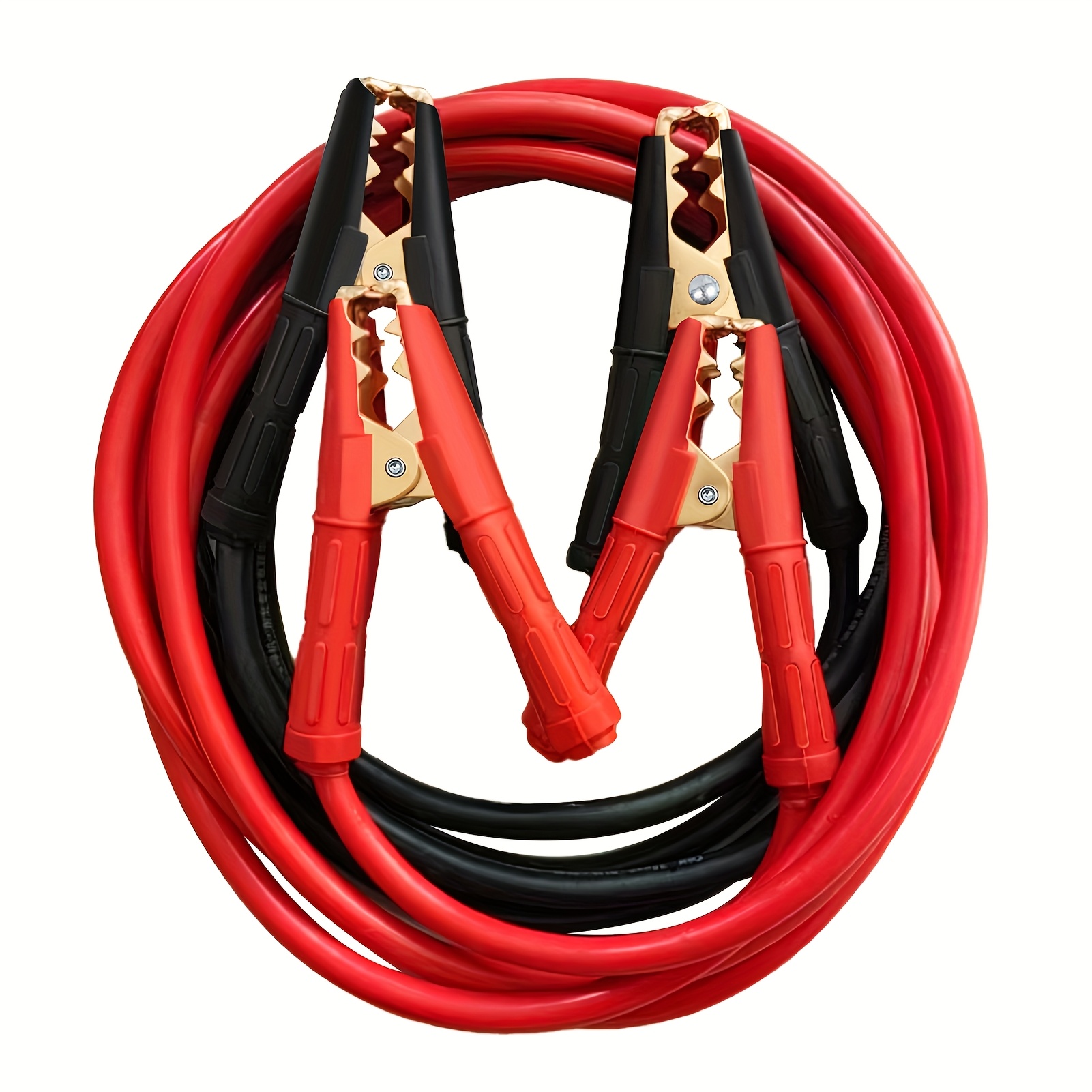TEMU Heavy-duty Copper Jumper Cables For Cars & Trucks - Portable Flexible Battery Cables With Golden Clamps, Durable Emergency Starter Wires For