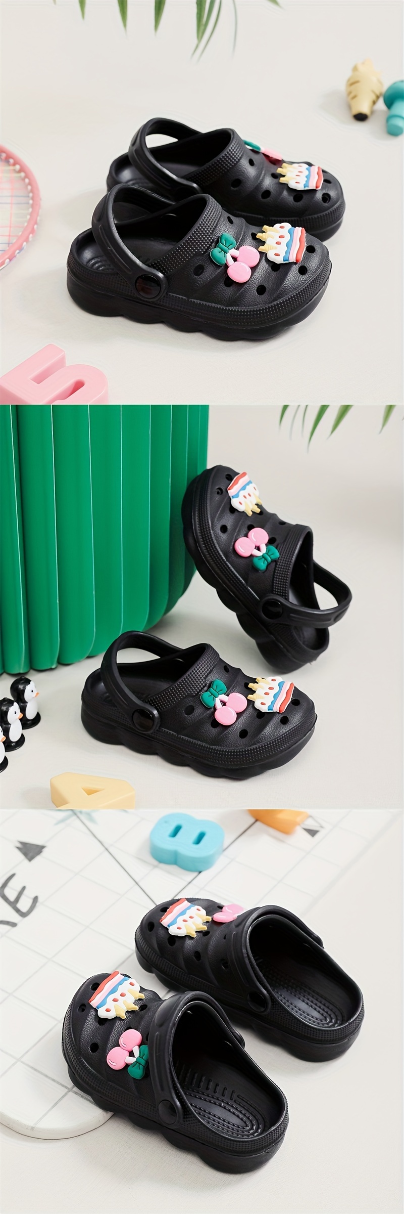 Casual Breathable Clogs With Cute Cartoon Charms For Girls, Quick Drying Lightweight Anti Slip Clogs For Indoor Outdoor Shower Beach Pool, Summer