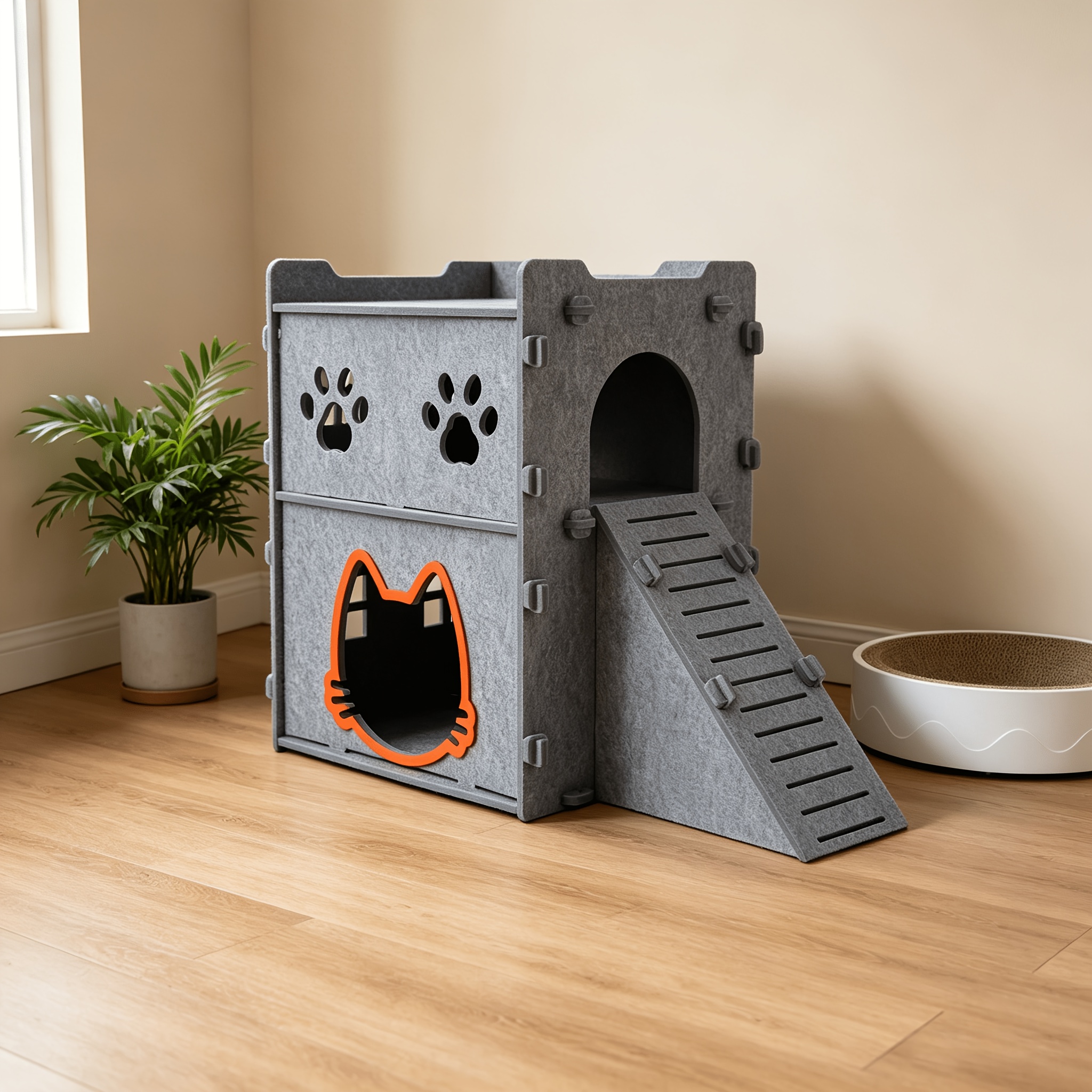 TEMU 1 Winter Warm Felt Cat House With Double-layer Stairs, High-end Durable And Scratch-resistant Felt Cat Condo, Suitable For Cats Of All Sizes