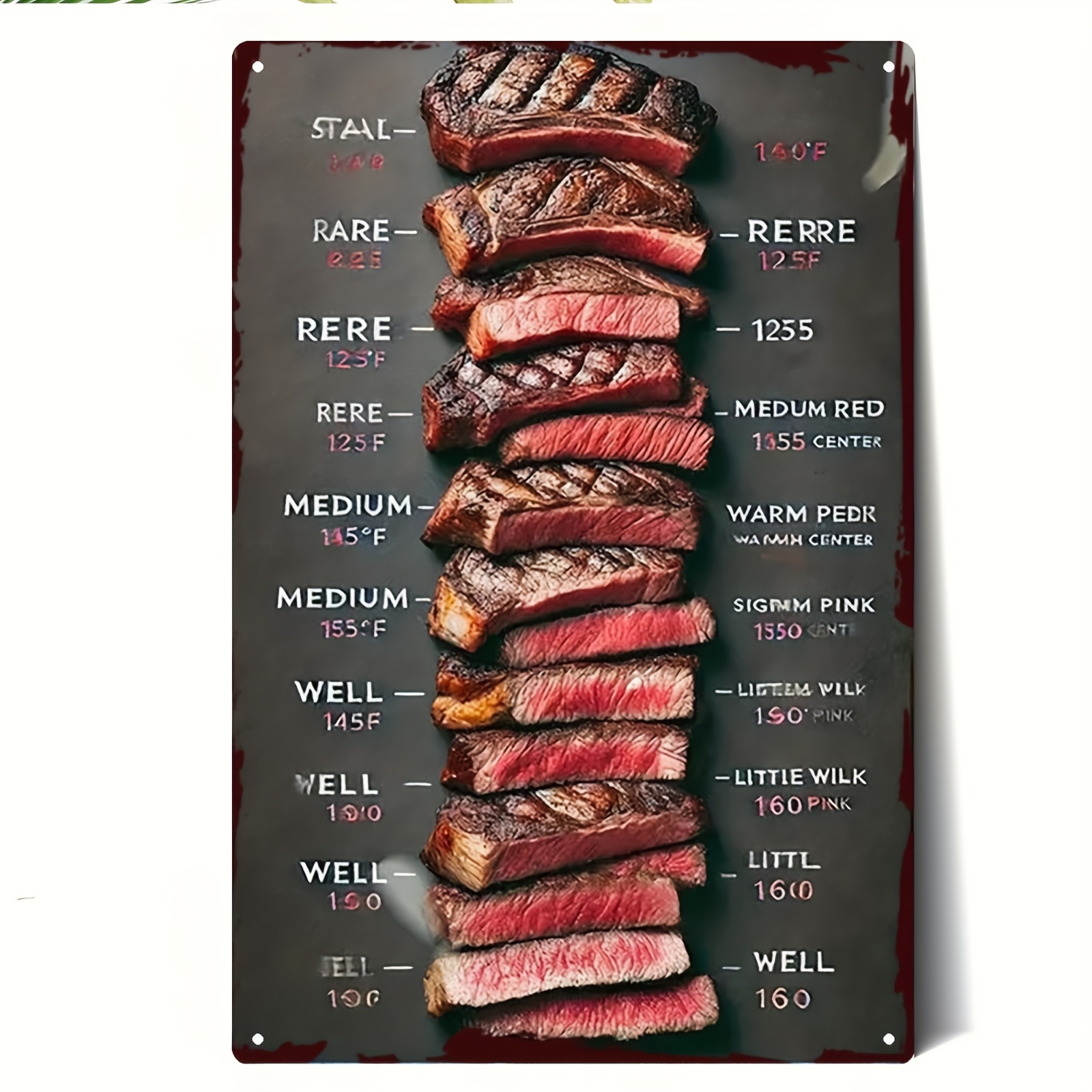 TEMU 2d Flat - 2d Plane - A Vintage Metal Wall Art - 20.32x30.48 Cm Iron Steak Doneness Chart | Bright And Durable Decoration For Kitchen, Dining