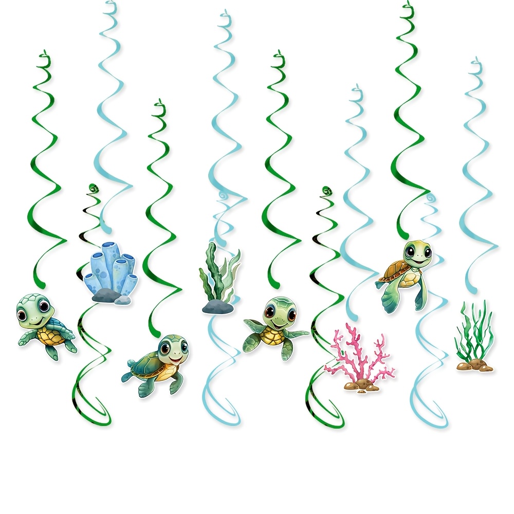 Image of Birthday Party Decoration Set With A Sea Turtle Theme, Featuring Banners And Spiral Decorations For Venue Setup Halloween Christmas