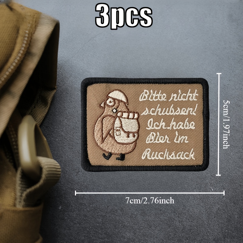 TEMU 3pcs German Humorous Cute Tactical Embroidered Patches, For Backpacks, Hats, And Clothing, Pants Decoration, Backing, Cosplay Decor, And Outdoor