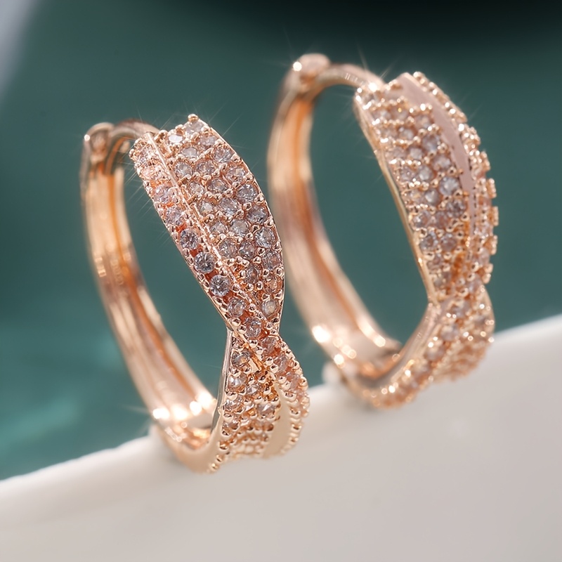 E-shop YOYO Damen Luxus Creolen - Breite, dicke Hoops mit synthetischen Zirkonia-Steinen, KC vergoldetes Kupfer, elegante Hochzeits- und