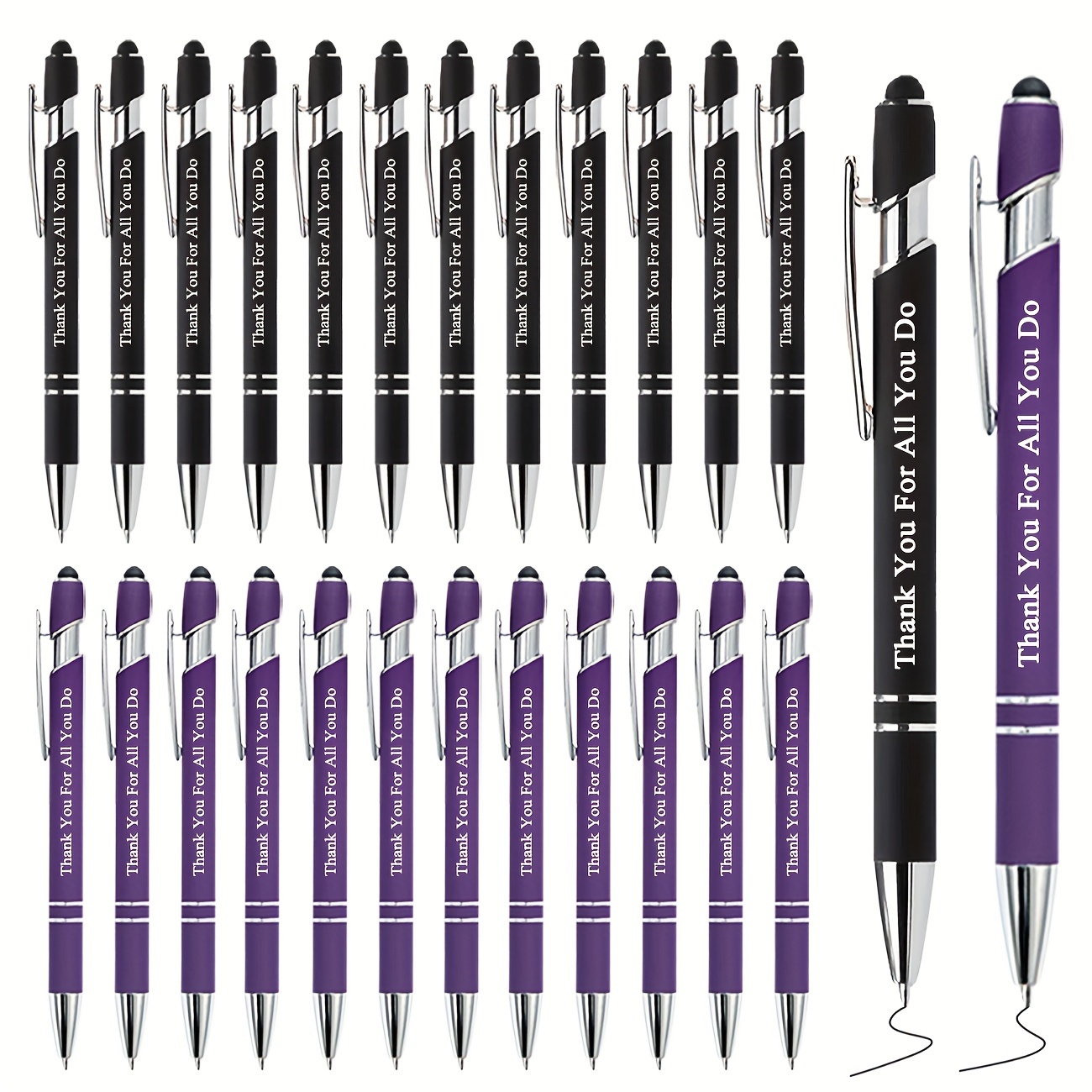 

24pcs Business Black&cute Purple Ballpoint Pen With Stylus Tip. Employee Appreciation Pen. Each Pen Says "thank You For All You Do" + Touch Screen Compatibility, Ideal Gift For Employees(black Ink)