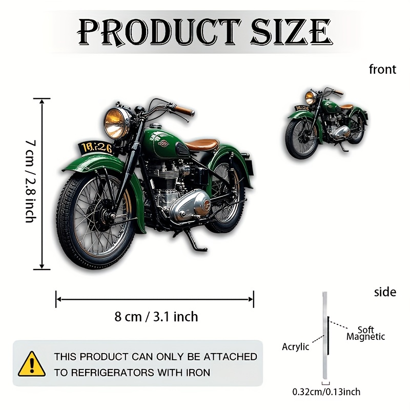 TEMU [] 2d Flat 1pc 2d Acrylic Flat Decorative Refrigerator Magnet, Vintage Motorcycle Design. Made Of High-quality Acrylic With A Magnetic Back.