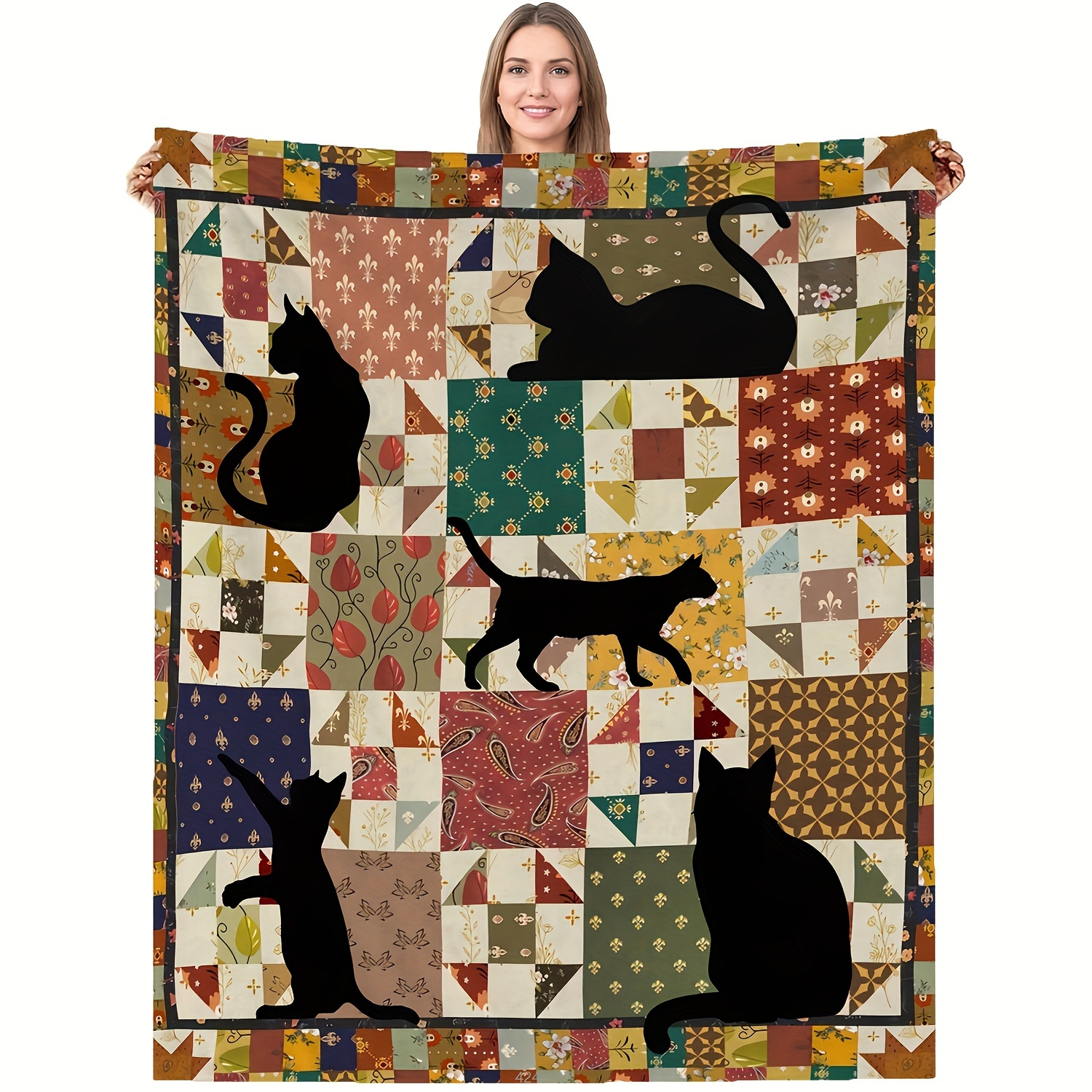 

Vintage Floral Stitching Blanket Cat Blanket Gift For A Friend Blanket Soft Flannel Sofa Blanket Tv Blanket 1