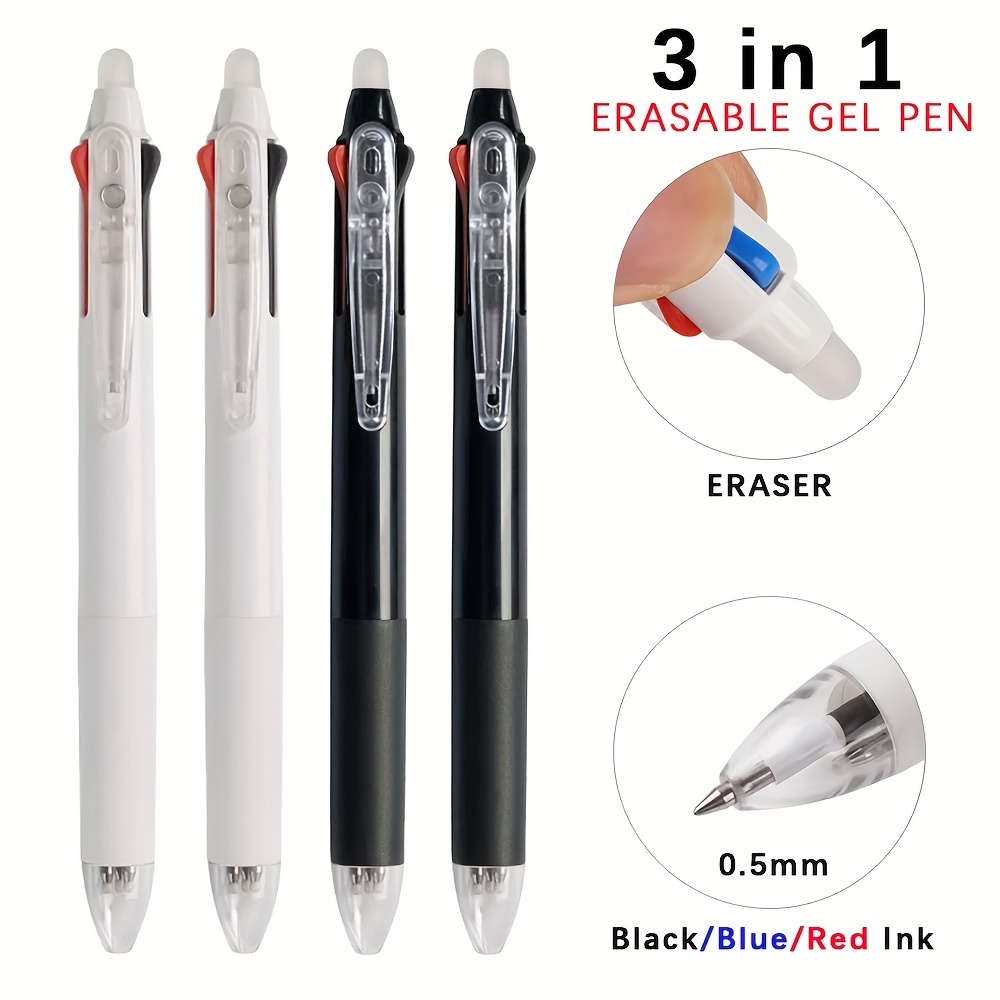 

3 en 1 stylo gel effaçable 0.5 mm noir bleu rouge recharges stylo multicolore lavable poignée papeterie de bureau (1 stylo + 6 recharges)