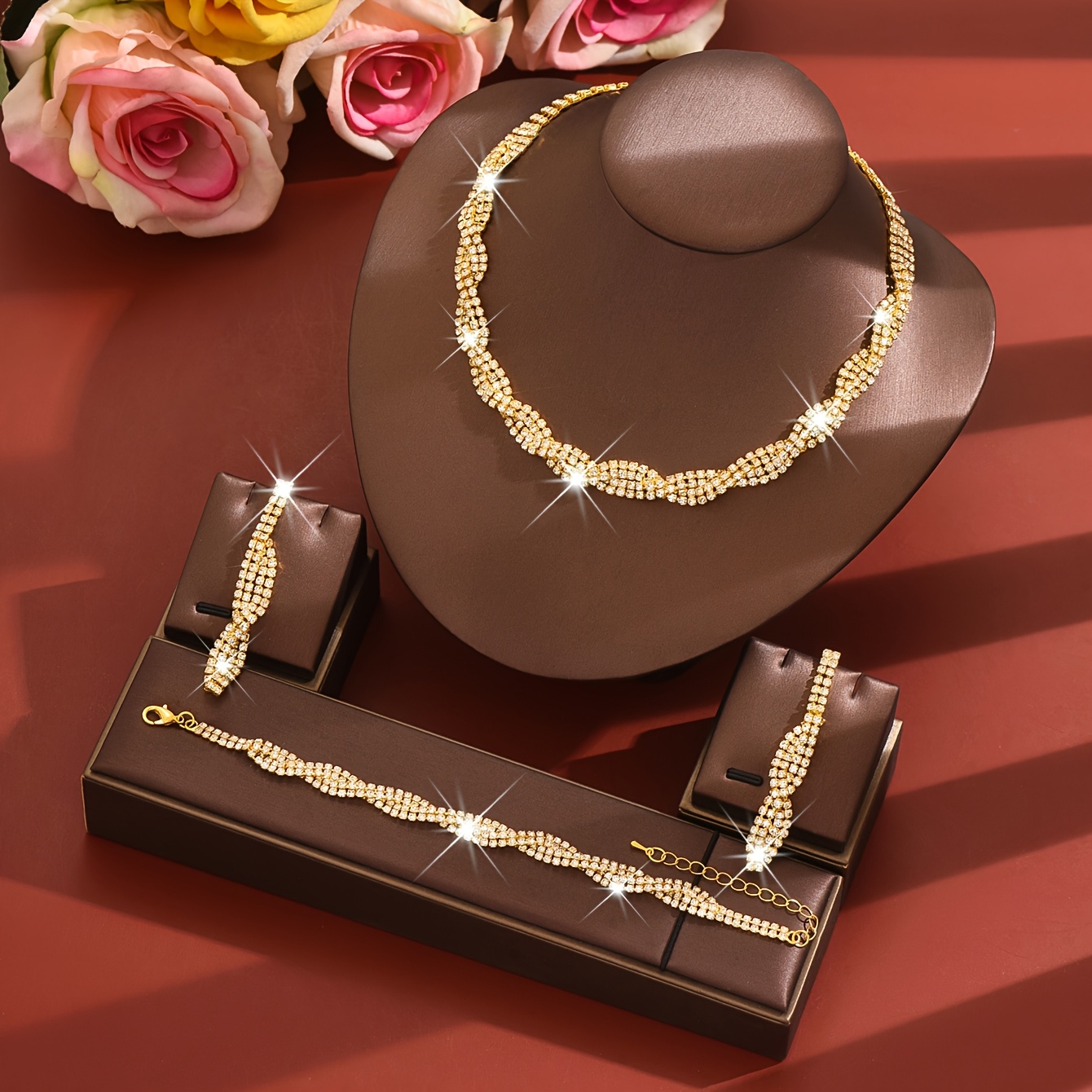 E-shop Modisches Temperament Damen Schmuckset, Einzelne geflochtene Design Halskette und Ohrringe, Modischer High-End Kragen, Geeignet für formelle