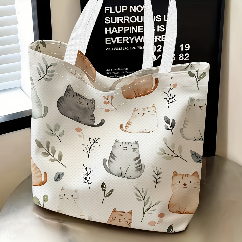 TEMU 【商品名】ポータブルバッグ/ショルダーバッグ、猫の花柄デザイン。ビーチ、ショッピング、レジャー旅行に最適。大容量で買い物に便利。軽量で安全なショルラップ付き。楽しいデザイン、で丈夫な構造。洗濯機で洗える。