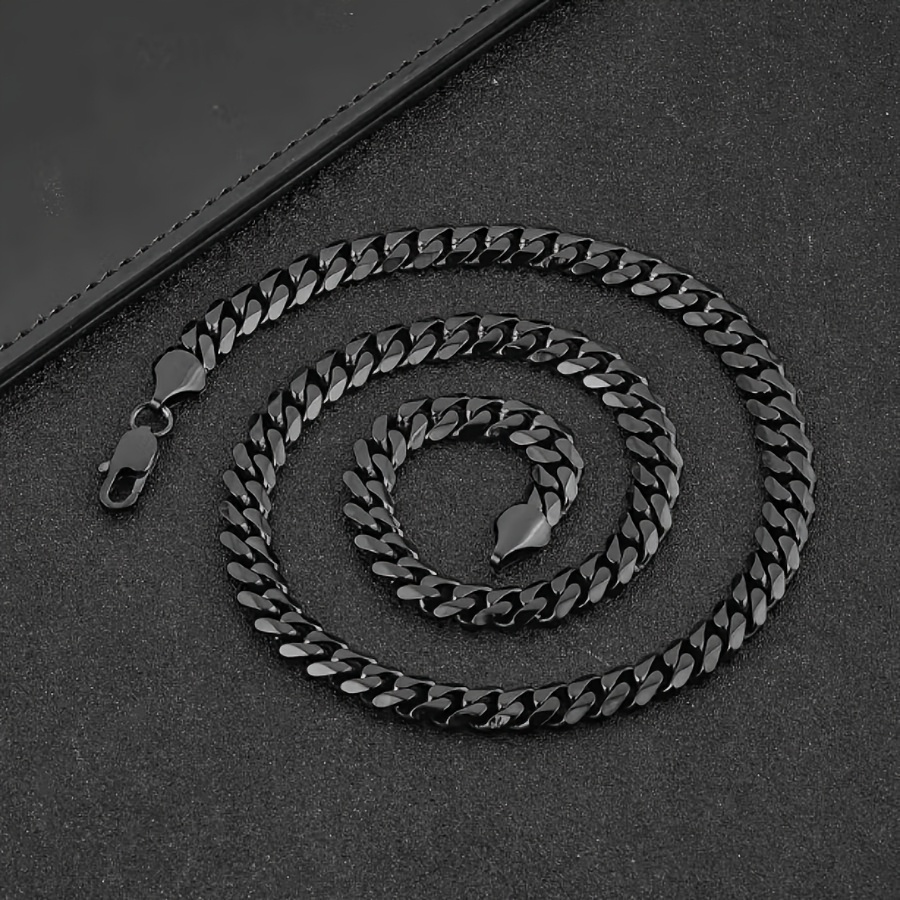 TEMU 6mm 18-30 Inch Fashion Men's Jewelry Necklace, Black Plated Stainless Steel Cuban Chain, Christmas Gift, Birthday, Holiday, Best Friend Jewelry Gift