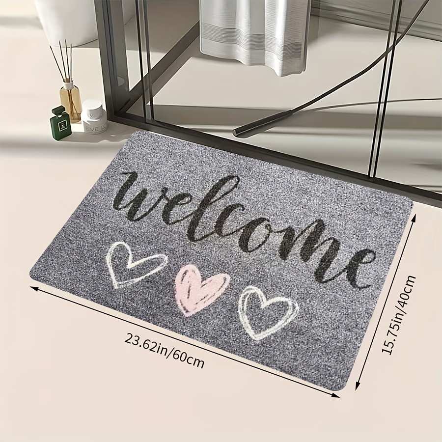 TEMU 1pc Handwritten "welcome" Heart-patterned Doormat, Warmly Greeting Guest, A Cozy Festive Atmosphere Suitable For Living Room, Bedroom, Dining
