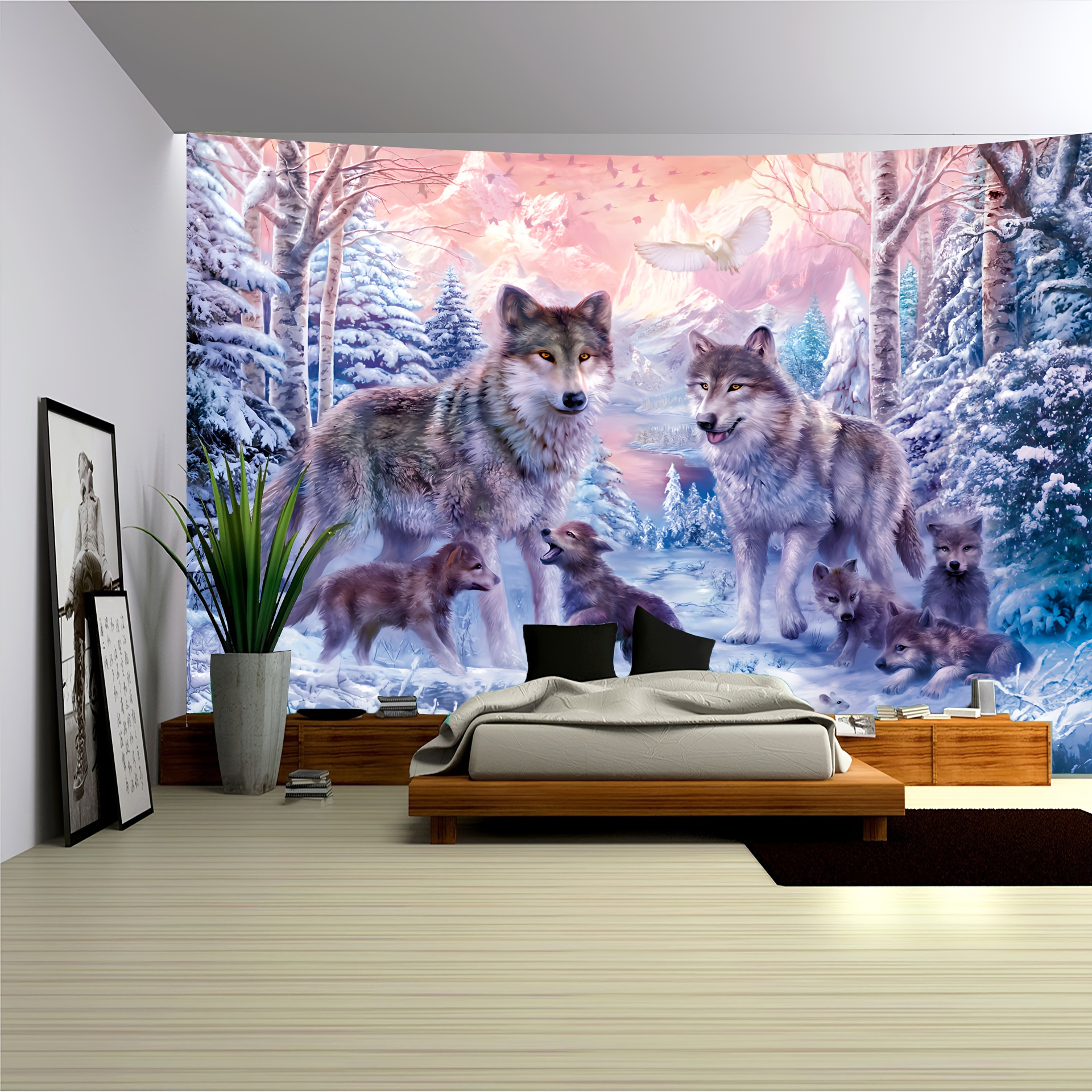 

1pc Snow Wolf Tapestry, Large Size Photo Background, Bedroom Aesthetic Hanging Tapestry, For Bedroom Office Living Room Home Decor, With Free Accessories