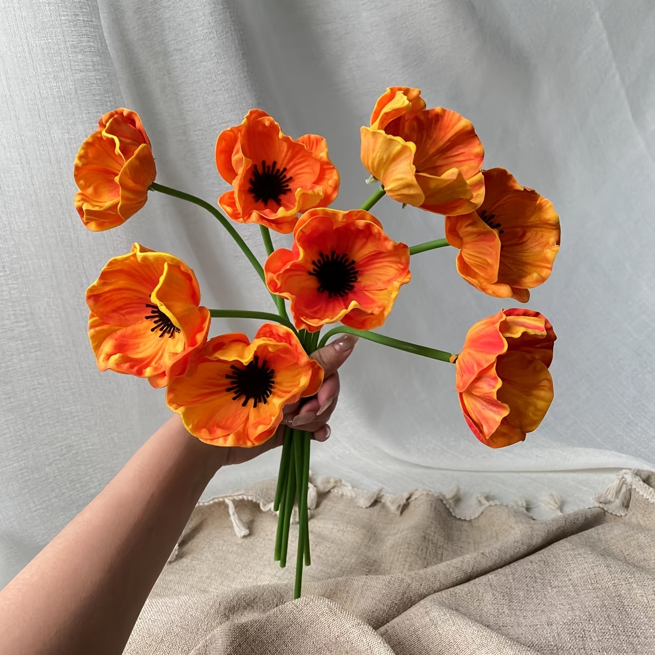 TEMU 8pcs Simulation Poppy Orange, Christmas Autumn Thanksgiving Atmosphere Decoration, Artificial Flowers
