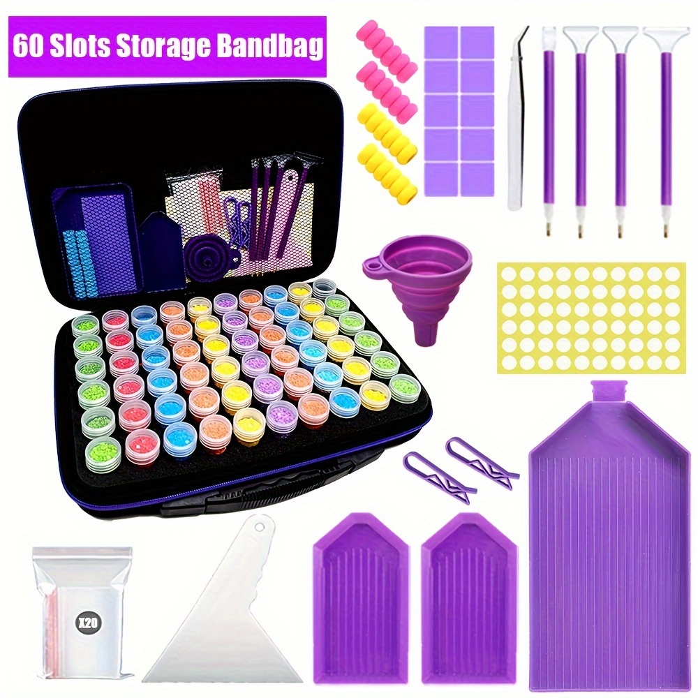 

Kit d'Organisateur de Peinture au Diamant avec 30/60/120 Emplacements - Étui de Rangement Portable en EVA pour Loisirs Créatifs, Bijoux & Perles - Comprend Accessoires & Outils