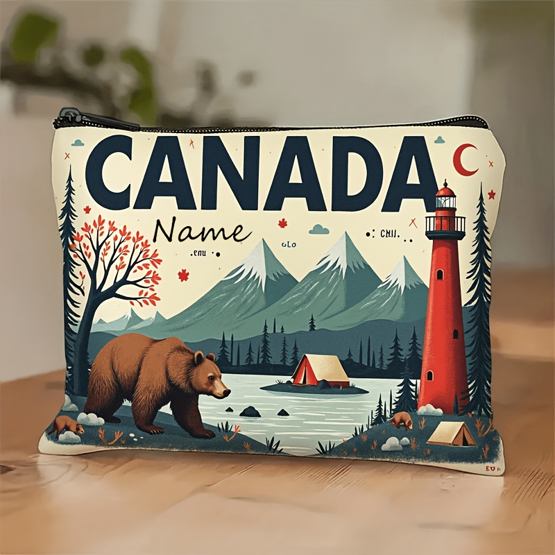TEMU Pochette de voyage 1 pièce sur le thème du Canada, personnalisée avec nom/texte, adaptée aux voyages, cadeau souvenir de grande capacité avec de