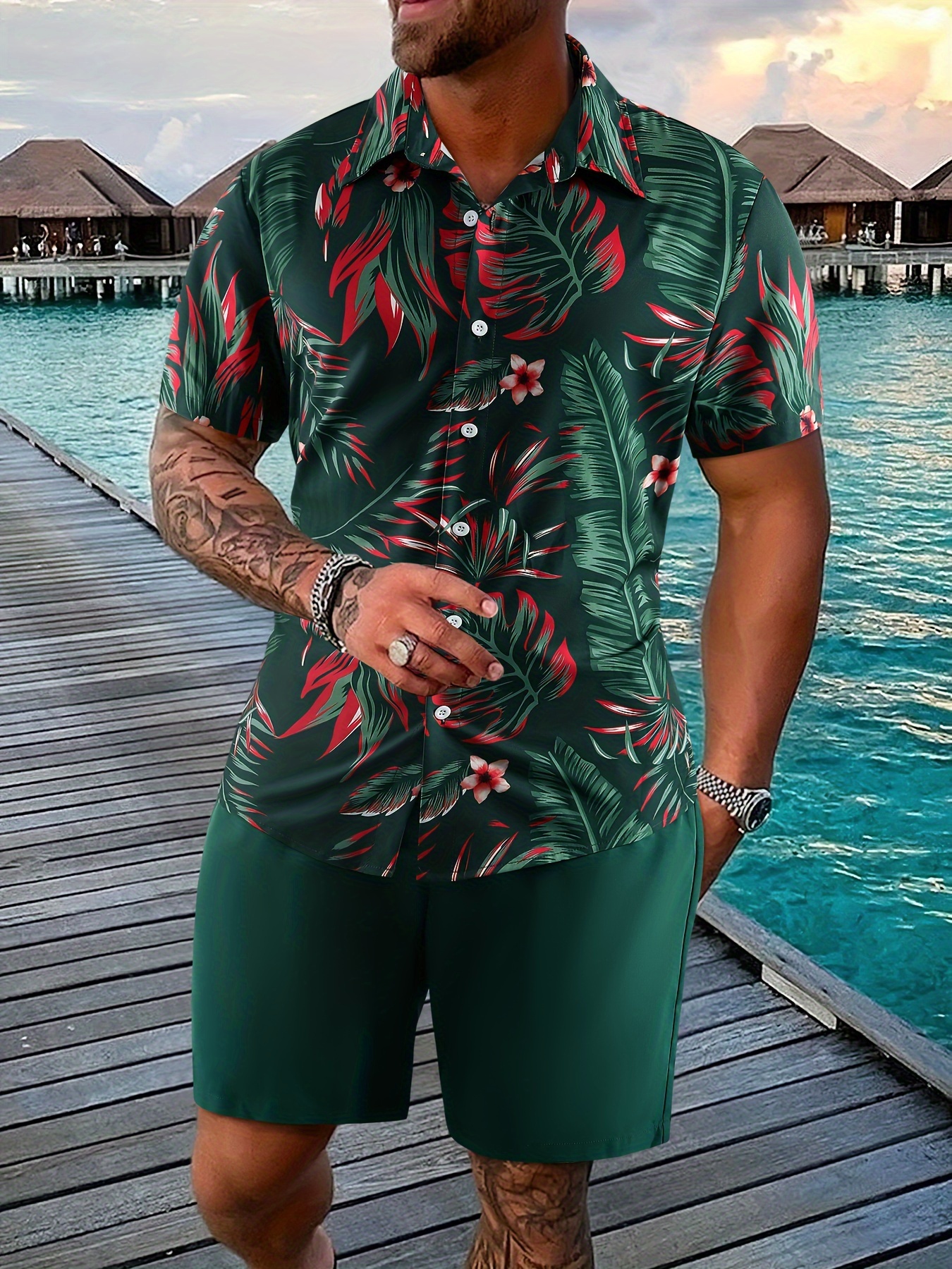 tropical outfit mens 2pcs summer hawaiian set vibrant Temu