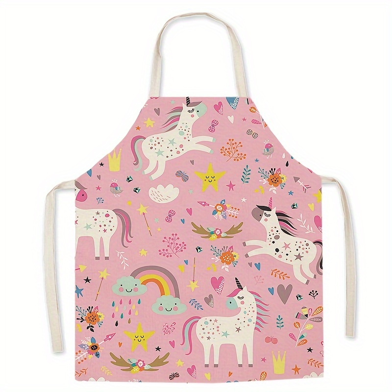 TEMU Cartoon Linen Apron - Large Size, Soft Shoulder Strap, High Density Weave, Kitchen And Baking