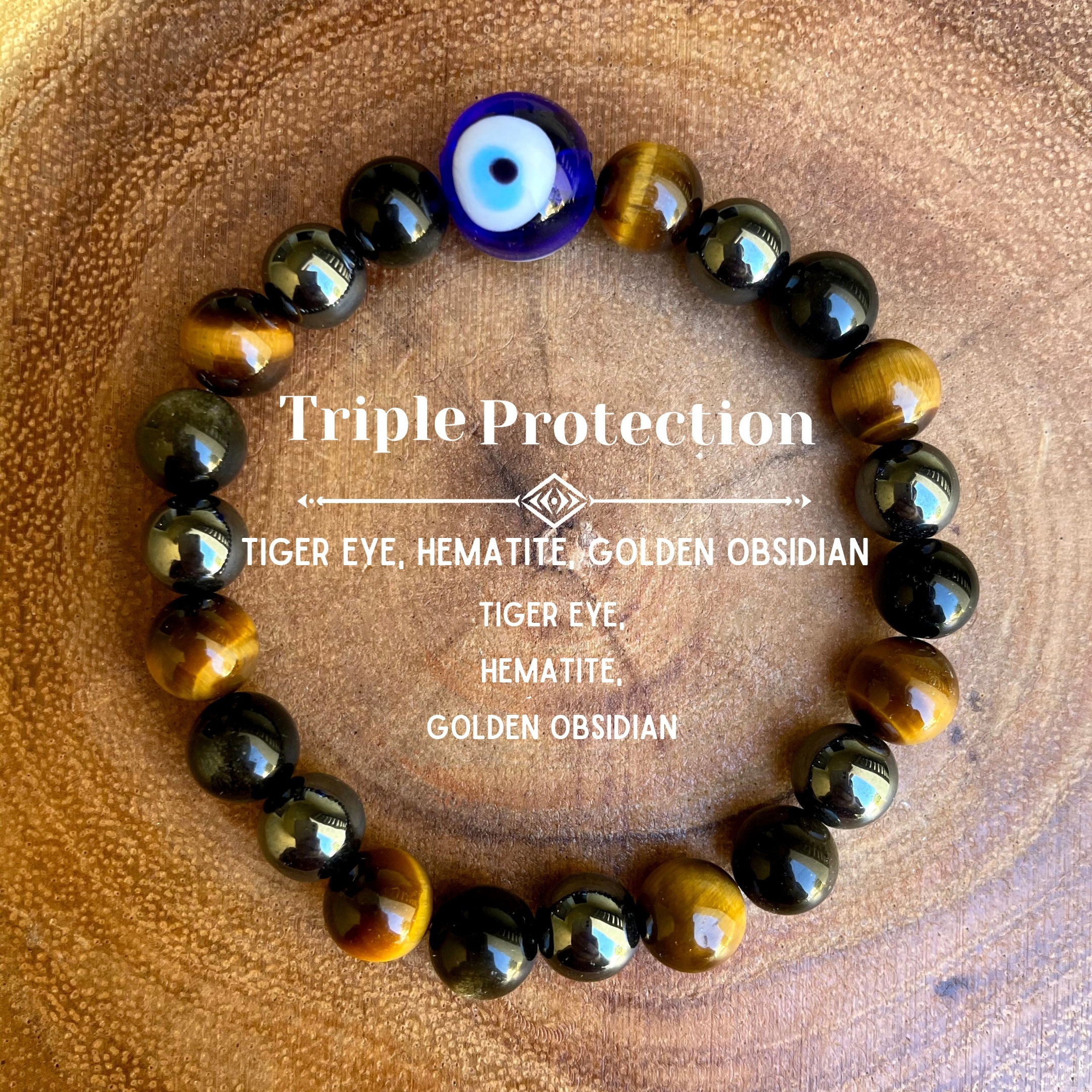 

Triple Bracelet Tiger Eye Bracelet, Black Natural Stone Bracelet, Hand Jewelry Gift, Adjustable Beaded Bracelet, 1pc