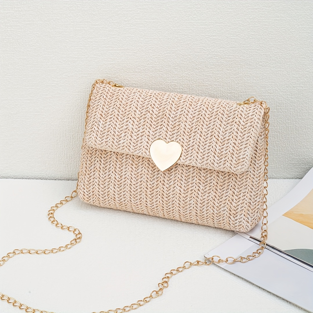 E-shop Strandtasche Strohgeflechtet Tasche Liebe Magnetische Schultertasche Neue Trendige Vielseitige Einfache Quadratische Tasche Umhängetasche