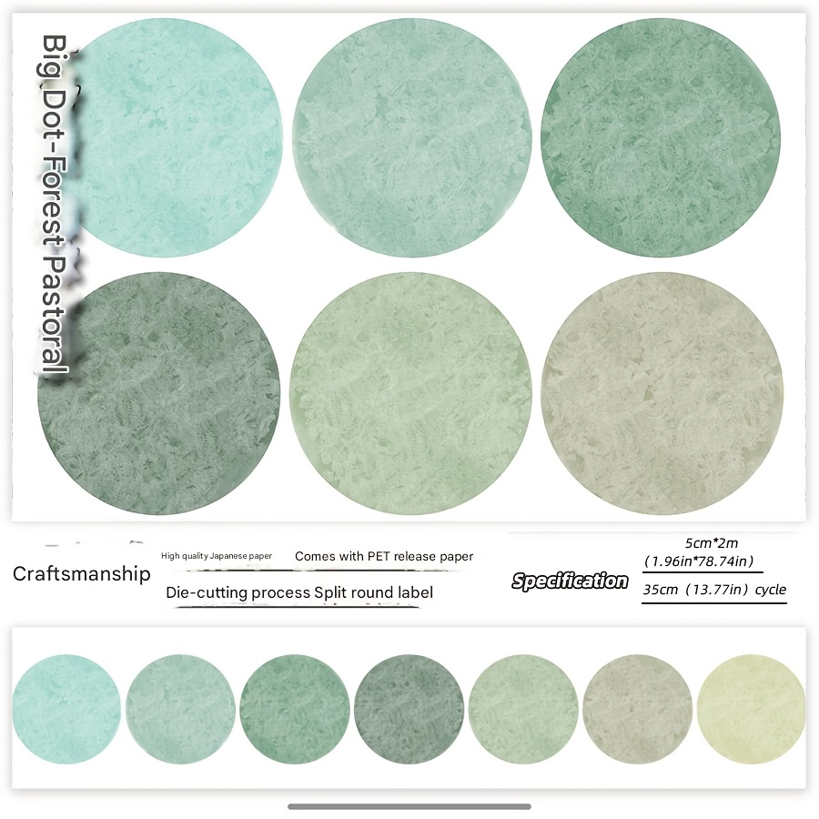 E-shop 2-Meter-Rolle Großes Polka-Dot Washi Tape, Buntes Grundlegendes Punktdesign mit PET-Rückseite, Gestanztes Verlaufspapierband für Scrapbooking,