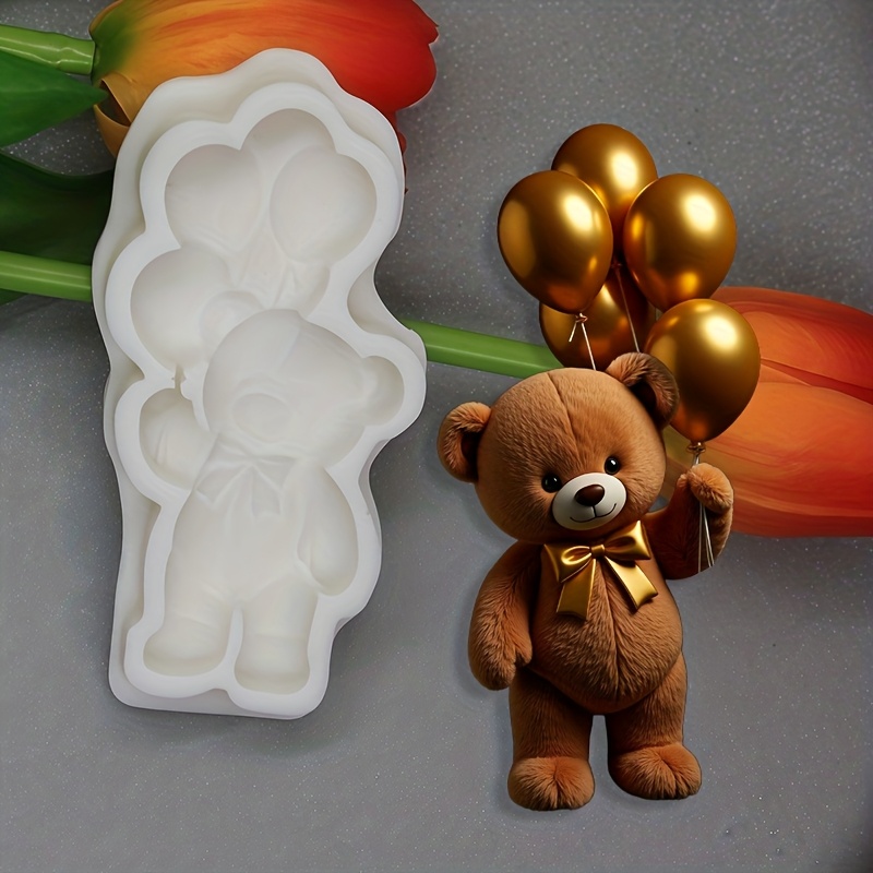 Image of 1pc Cute Bear-shaped Fondant Silicone Mold Diy Balloon Bear Chocolate Cake Baking Mold Gummy Cake Decor Baking Tool 3d Cute Bear Resin Craft Silicone Mold Resin Mold Soap Making Mold