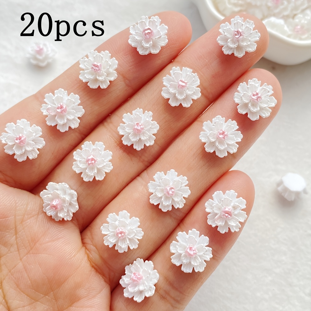 20/50pcs 12mm Resin Carnation Flower Flatback Flower Rhinestone Nail Charms, Handmade Hair Clips, Hair Ties, Phone Case Additions Crafts Production , Jewelry Making Decorations