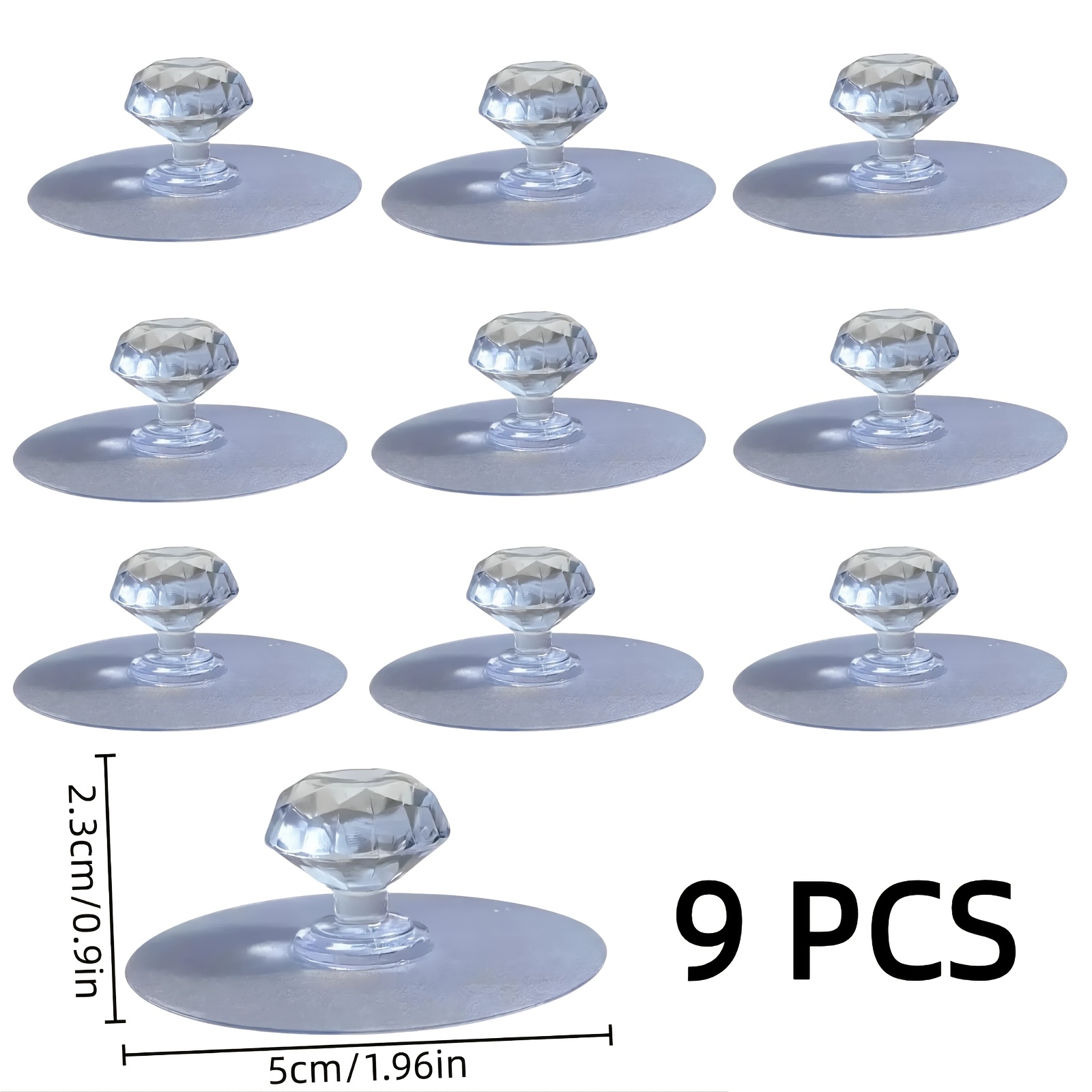 TEMU 9/18pcs No-drill Self-adhesive Transparent Crystal Handles, Round Crystal Pulls, Multi-functional Stick-on Hooks, 0.9×1.96 Inch Crystal Ball