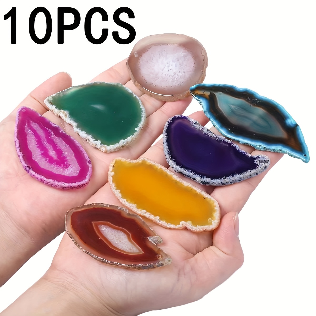TEMU 10pcs Polished Thin Agate Pendants With Drilled Holes For Jewelry, Necklaces And Bracelets,