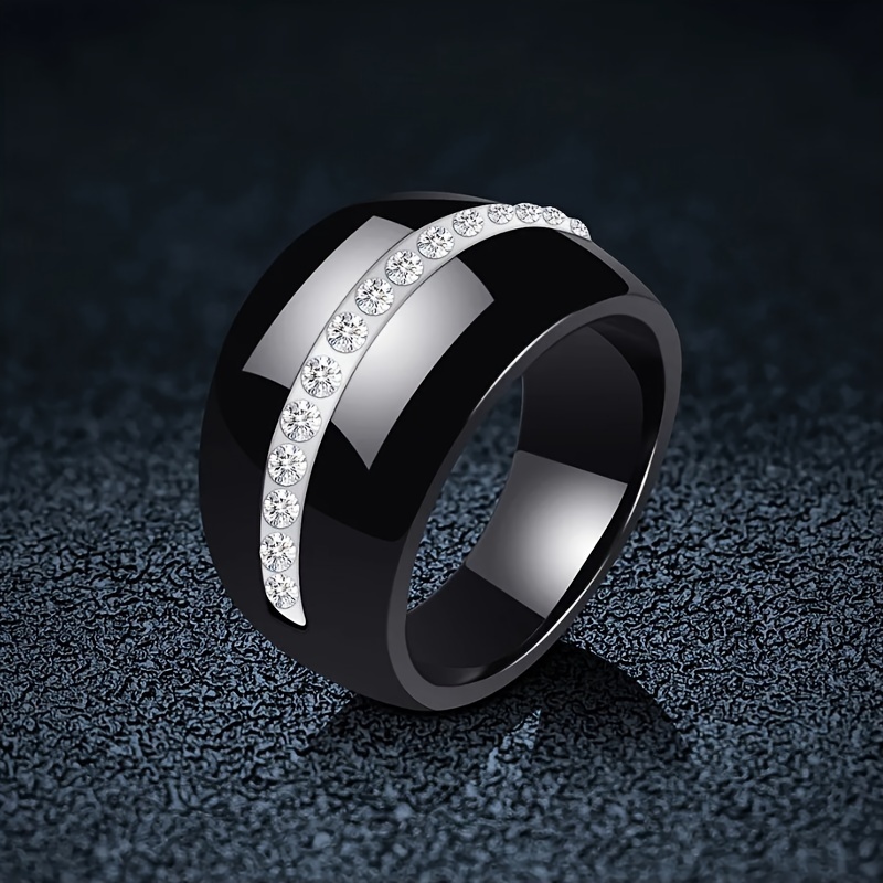 Ceramic Ring 14MM Geometric Band Unisex Statement Jewelry with CZ