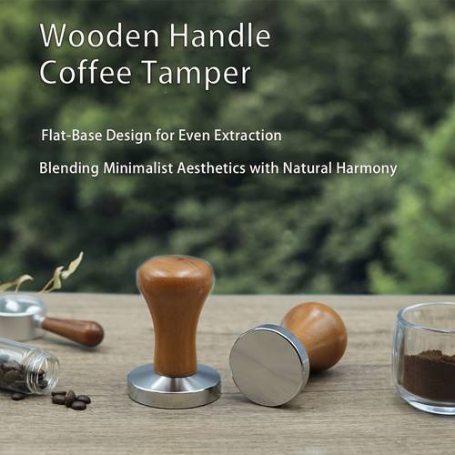 varebillede 2 stk. håndlavede espresso tamper sæt - træ & metal base med tamping måtte, fladt ergonomisk design til 49/51/53/58mm portafilters, , premium håndværktøj