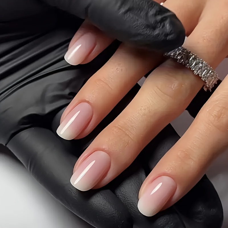 Celebrity-style Wearable Nail Tips, 24pcs Medium-length Square Press-on Nails, Simple Gradient White-tip Fake Nail Tips For Extension, Removable With Jelly Glue And 1 Nail File