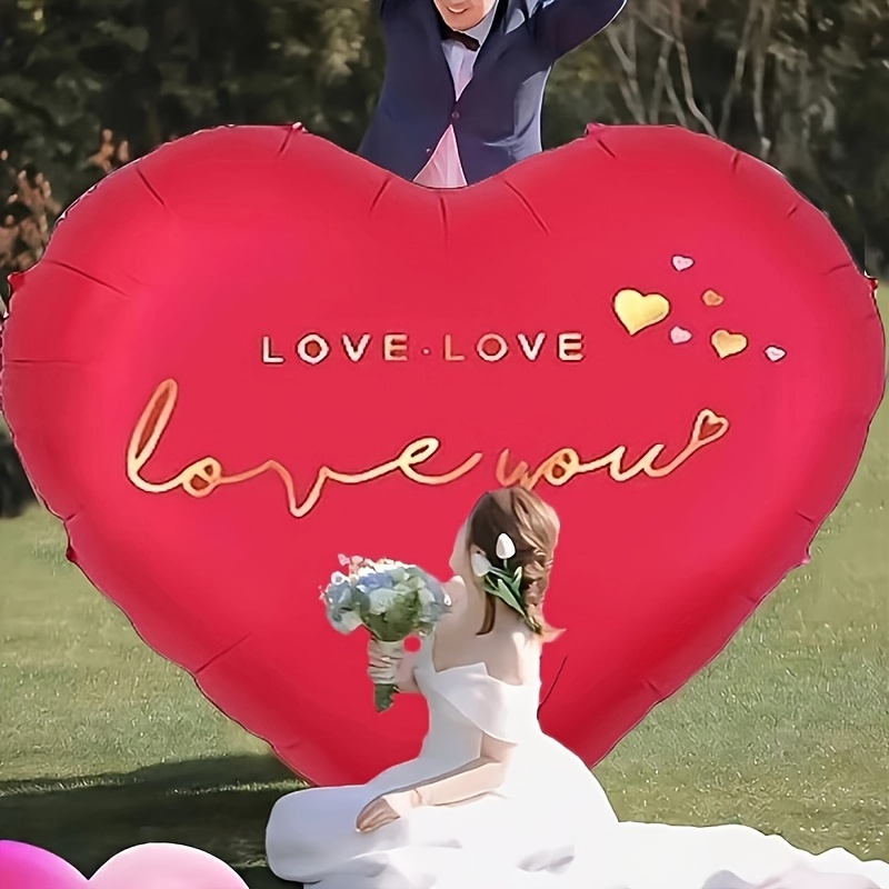 

1pc Extra Large 63-inch Heart-shaped "love You" Balloon, Aluminum Film, 's Day Engagement Wedding Anniversary Birthday Party Decor, No Electricity Needed,