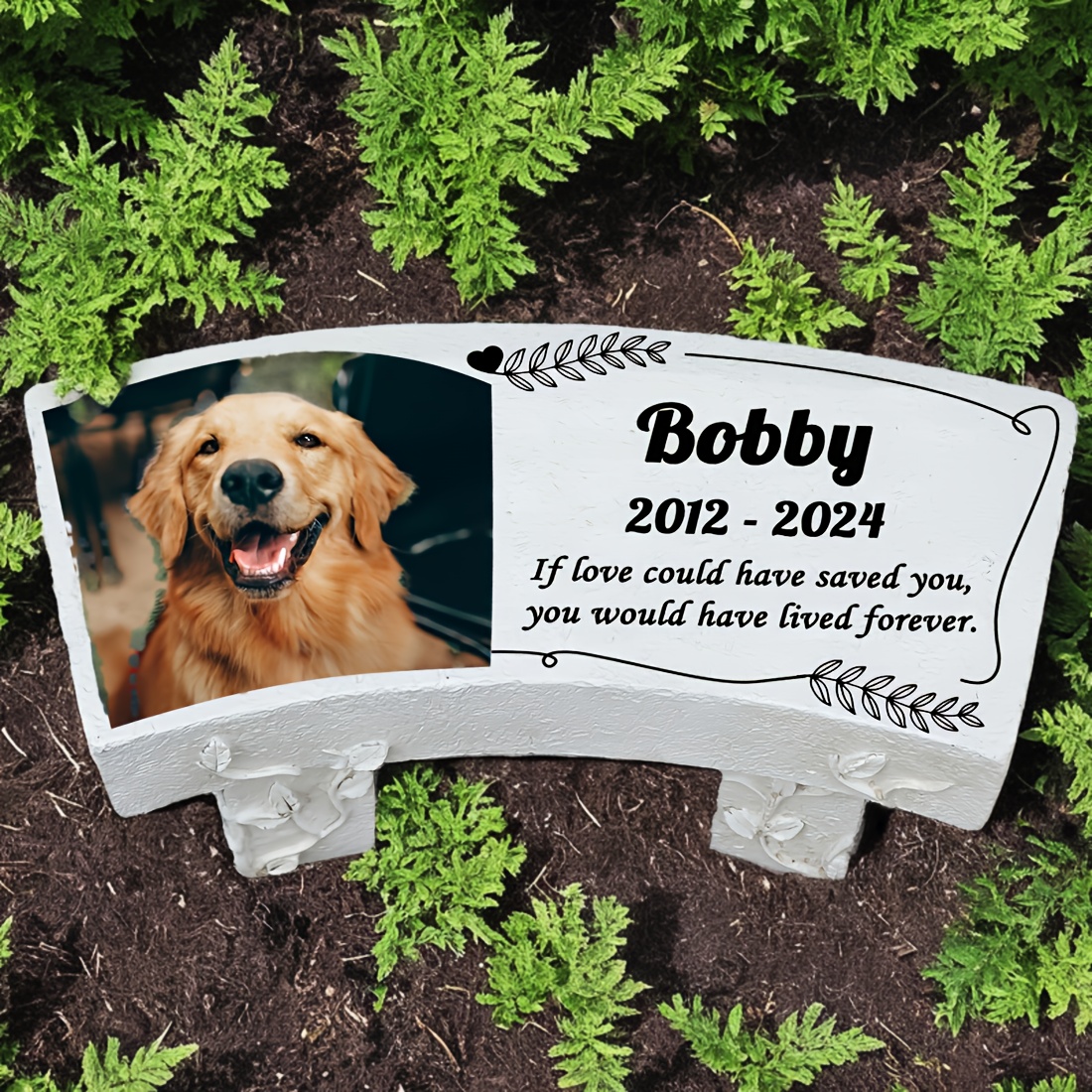 TEMU Personalized Memorial Garden Stone With Photo Dog Bench Memorial Stone Dog Grave Marker For Cemetery Memorial Bench Plaques For Outdoors Dog Cemetery Headstone For Loss