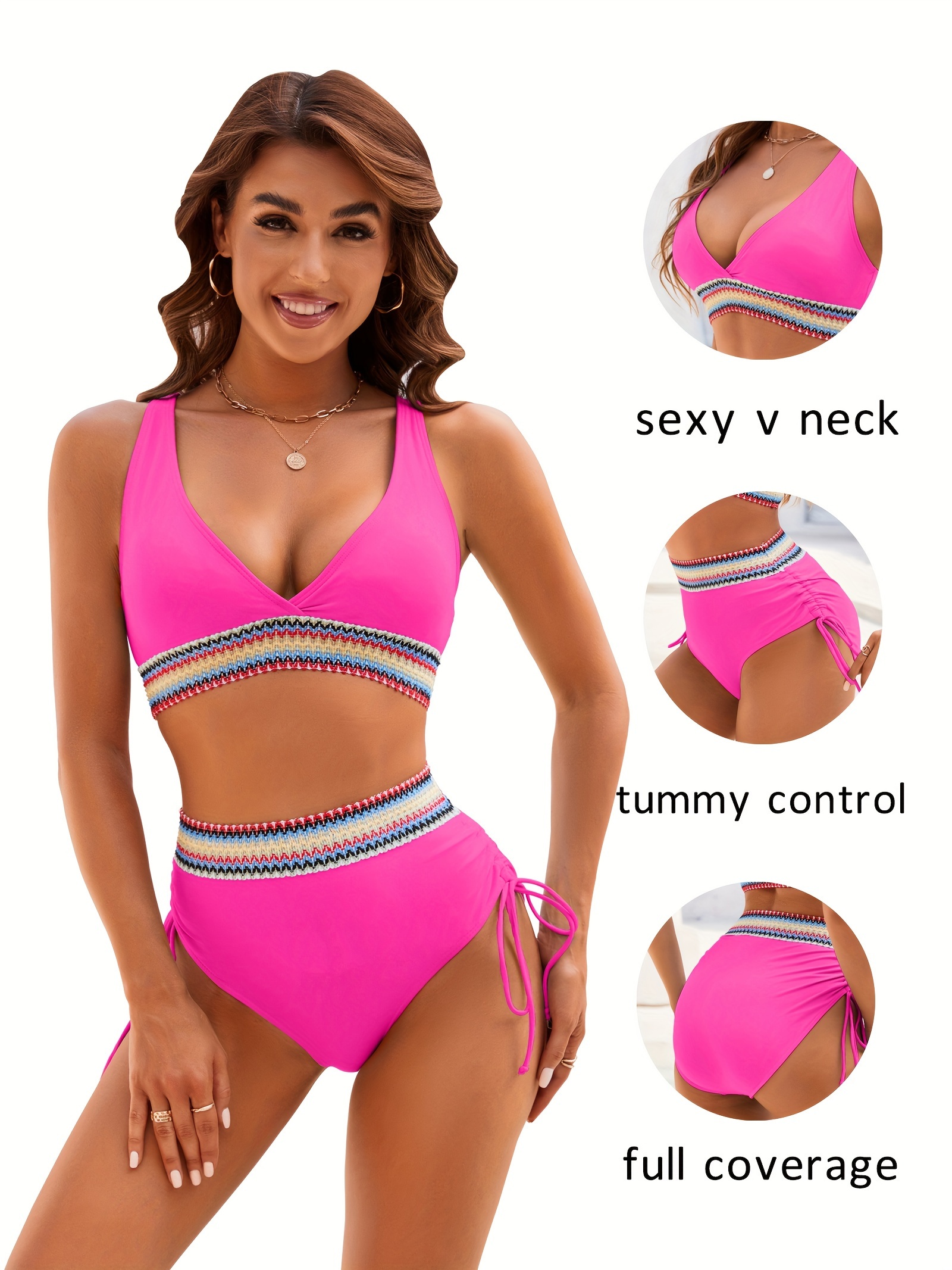 high waisted bikini sets tummy control bathing suits color Temu