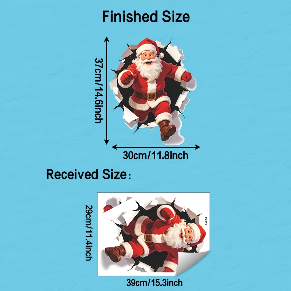 TEMU 1 pièce, Autocollant mural 2D, Père Noël de Noël perçant du papier déchiré, Crée un effet , Autocollant en PVC amovible, imperméable et