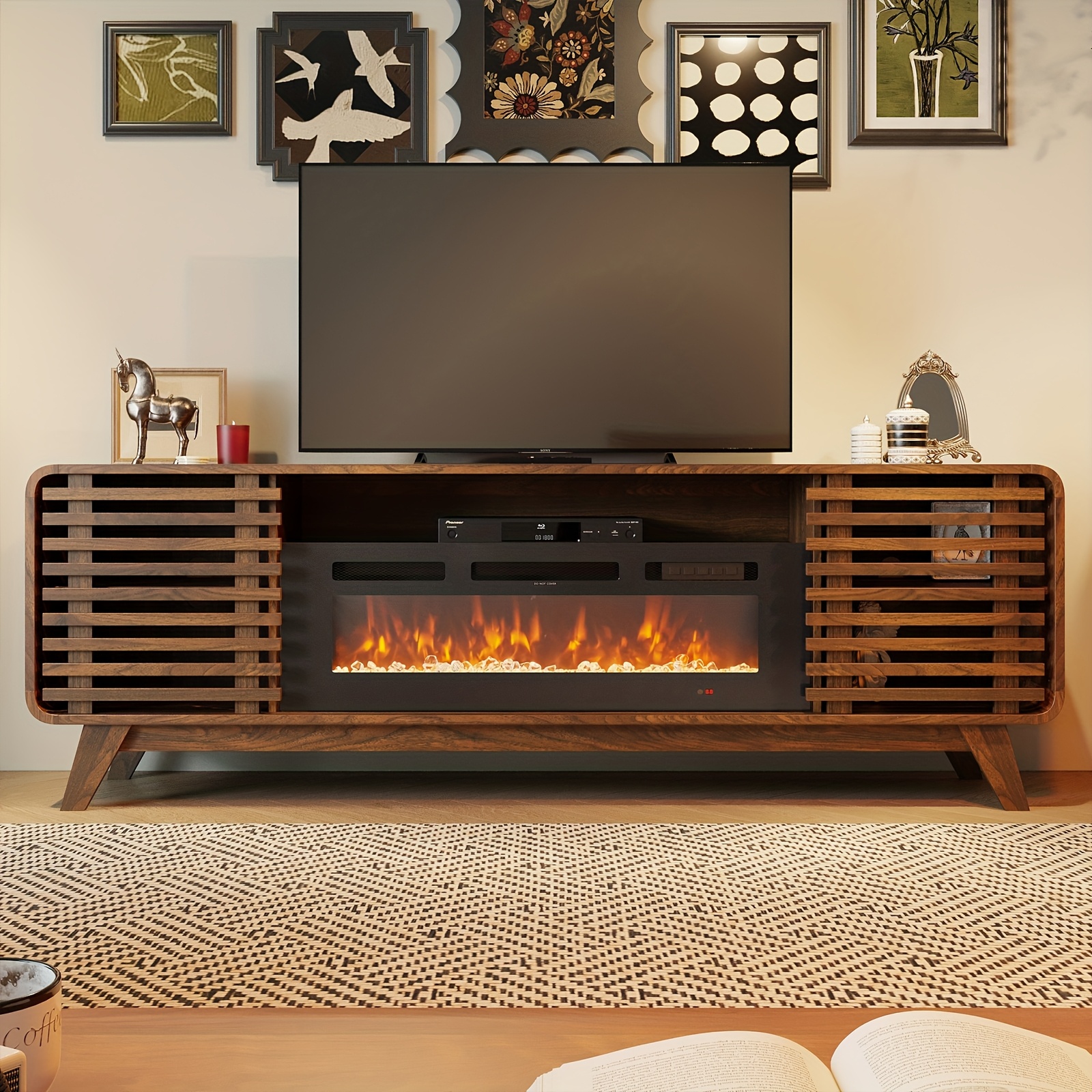 70" Farmhouse Fireplace TV Stand | 36" Electric Fireplace | SIZZIM