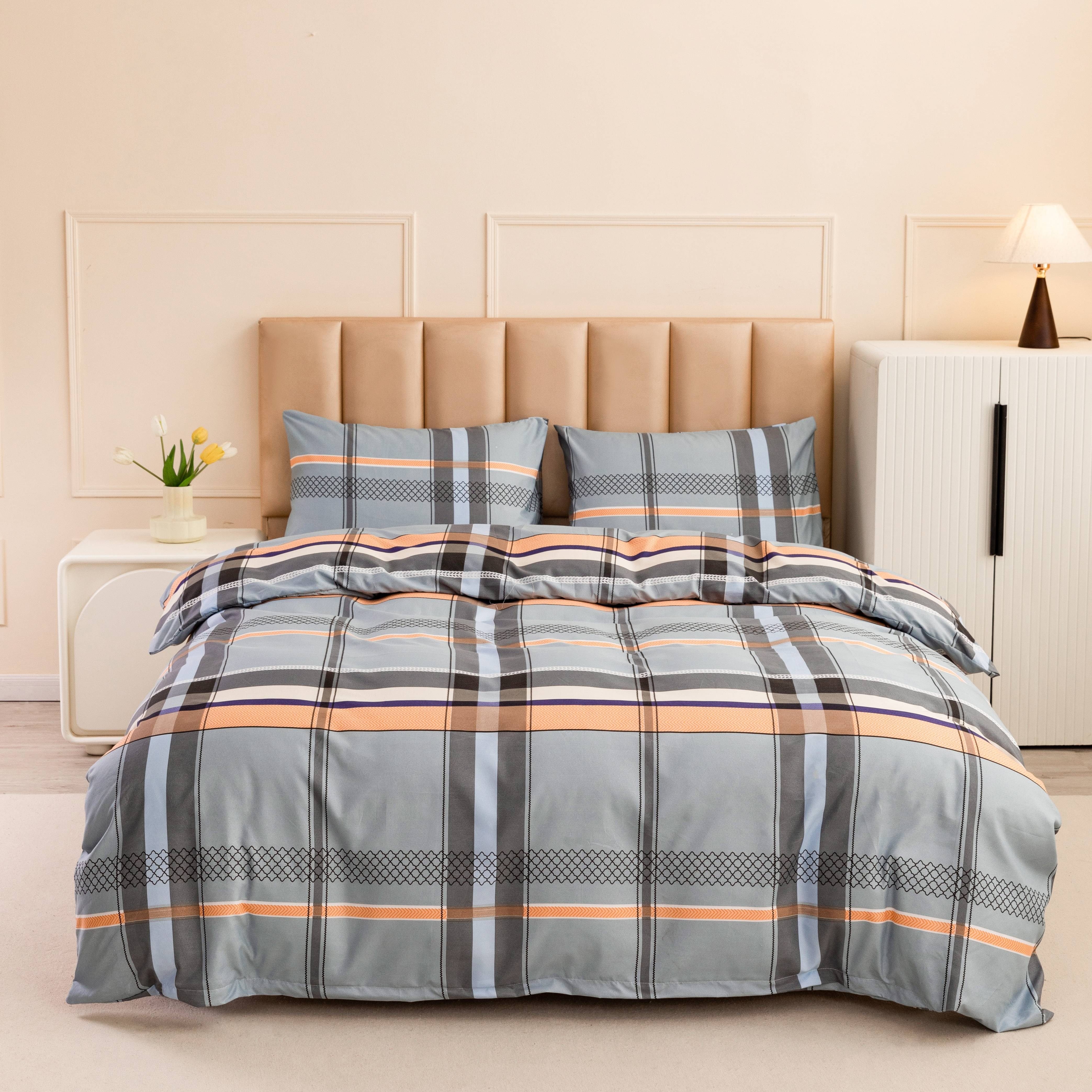 3pcs Set Of Printed Plaid Polyester Comforter Cover, Includes 1 Duvet Cover And 2 Pillowcases (no Sheets, No Filling Included)