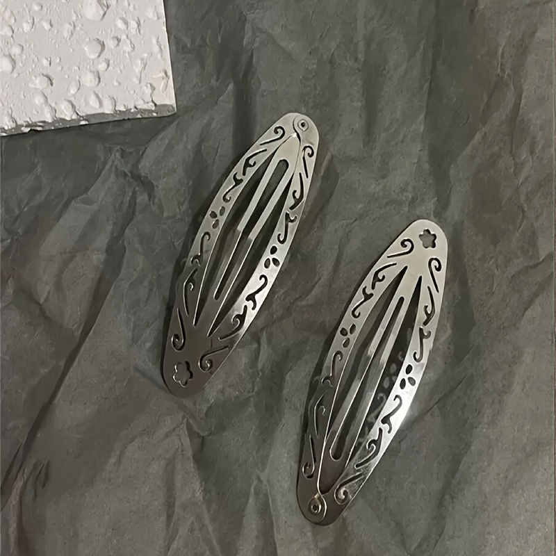 TEMU 20pcs Of Roman Style Niche Design, Silvery Retro Oval Hair Clip, Broken Hair Side Clip, Exotic Style Large Pattern Bb Clip, Retro Front Broken