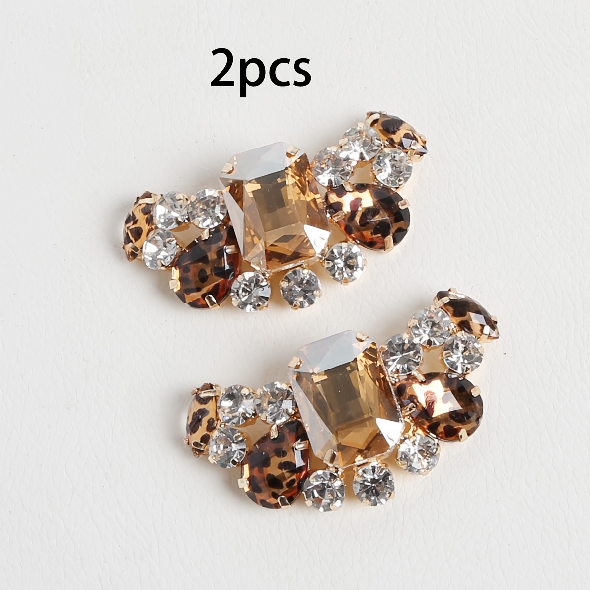 TEMU 2pcs Fashionable Hot Item Leopard Print Yellow White Artificial Rhinestone Detachable Diy High Heel Shoe Sneakers Light Luxury Gift Party Date