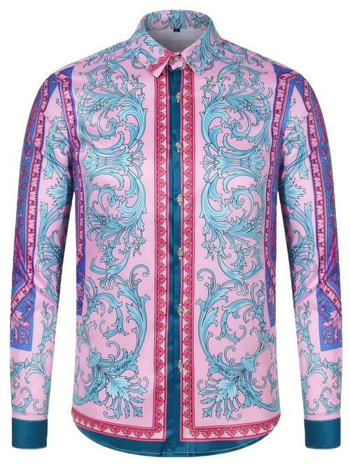 Retro Style Color Block Floral Pattern Men's Long Sleeve Button Up Shirt For Spring Fall Daily Vacation Party