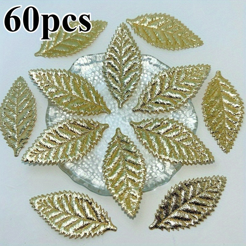 TEMU 60 piezas por paquete de hojas doradas de de plantas en relieve ultrasónico con temática navideña para joyería a , adornos para el cabello,