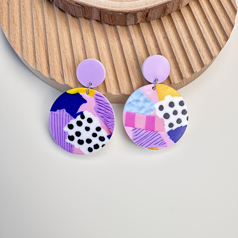 TEMU A Pair Of Easy Irregular Color Palette Circular Pendant Earrings, Made Of Macaron Acrylic Single-sided, Wearing The Color Palette By The Ear, Overturning Daily Life