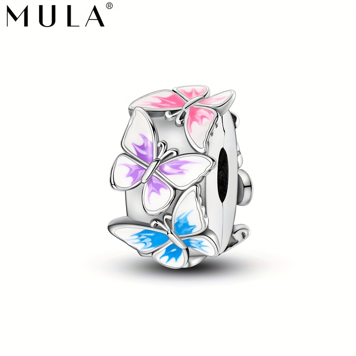 

Mula Brand Copper Silver-plated Colorful Butterfly Charm Beads For Bracelets, 1 Piece Vivid Butterfly Clip Stopper